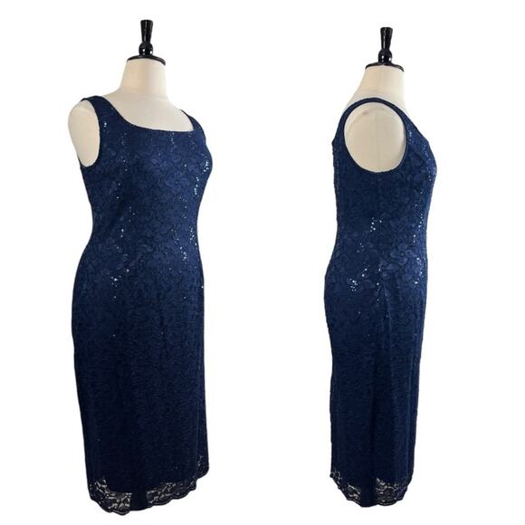 SLNY Jacket Dress 2 Piece Sheath Navy Blue Stretch Lace Women’s Plus Size 14 - Picture 8 of 15